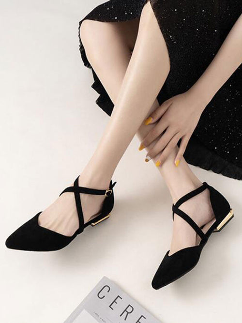 Apricot Pointed-Toe Ankle-Strap Ballet Flats — view 2