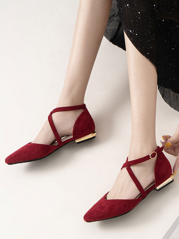 apricot pointed toe ankle strap ballet flats — view 4