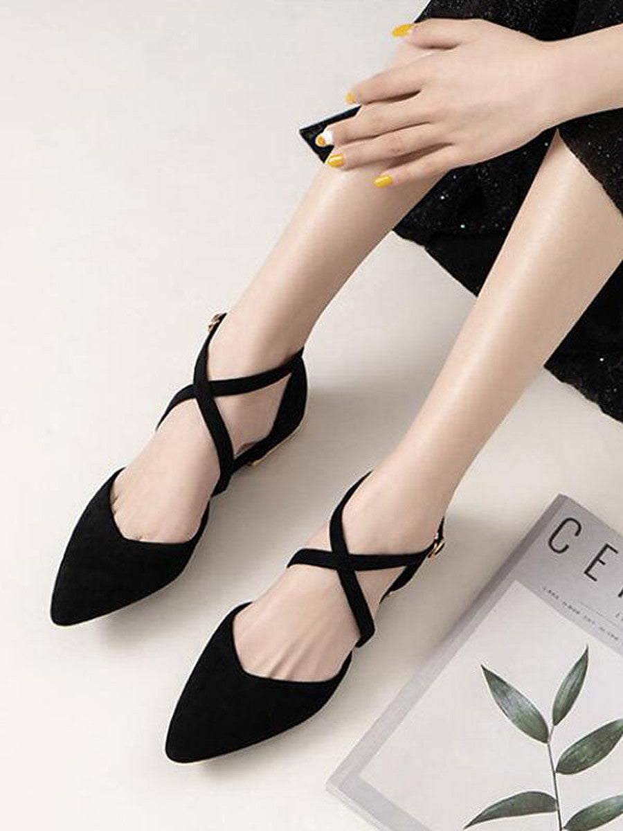 Apricot Pointed-Toe Ankle-Strap Ballet Flats — view 1