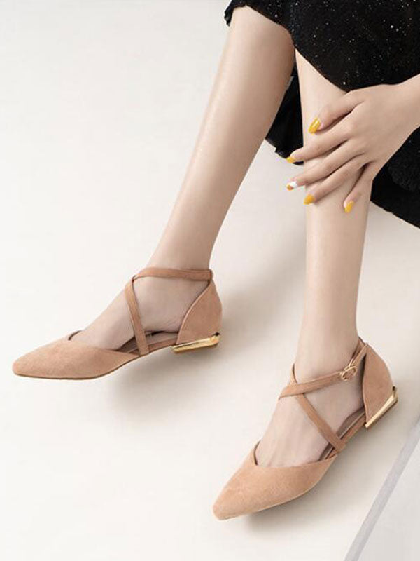 apricot pointed toe ankle strap ballet flats — view 7
