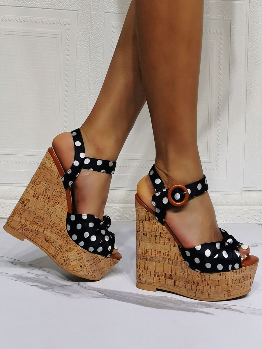 black platform polka dot curve wedge sandals — view 7