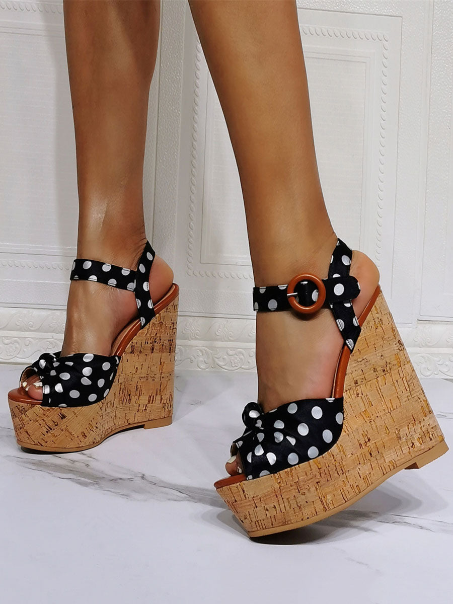 Black Platform Polka Dot Curve Wedge Sandals — view 1