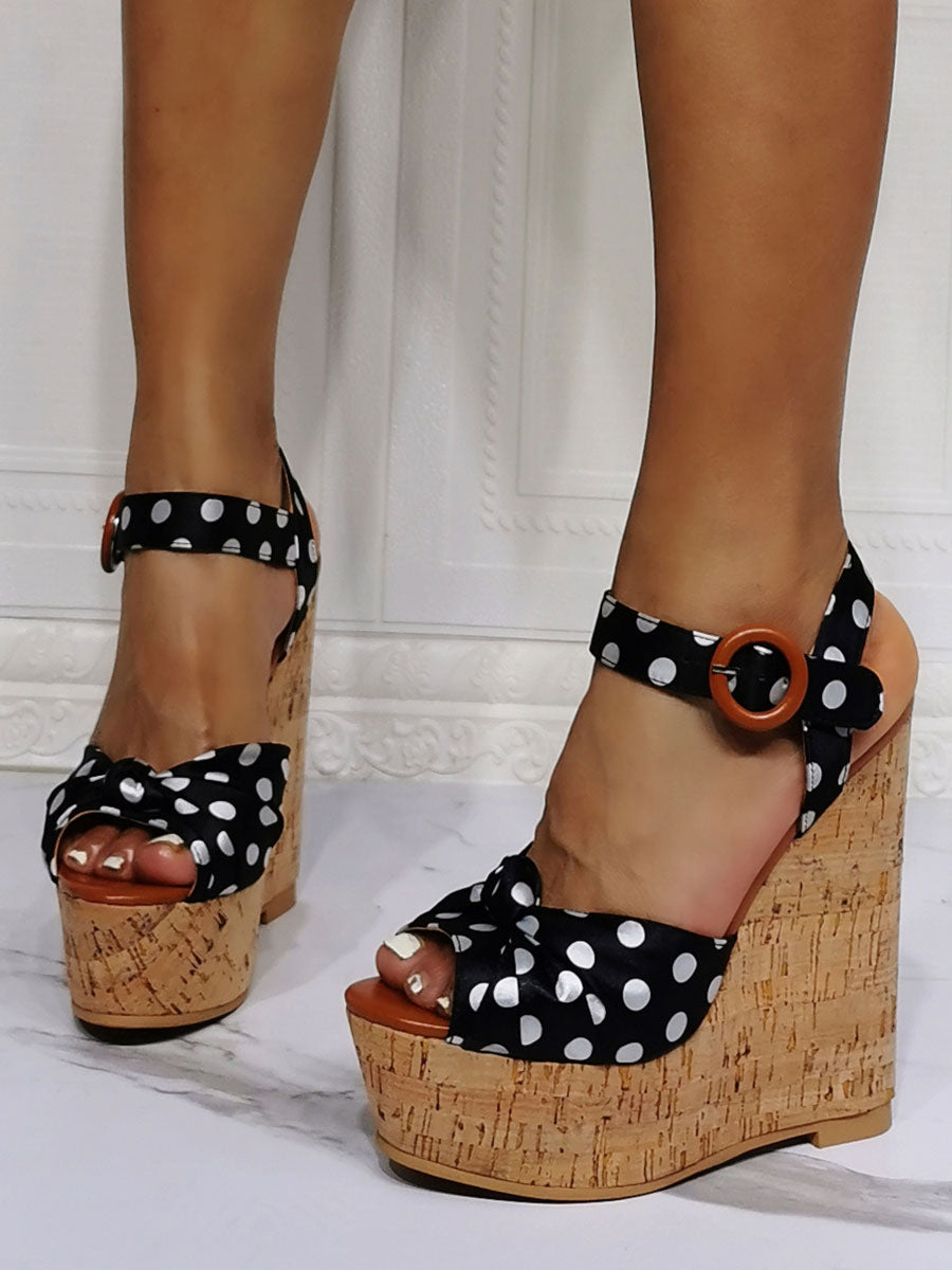 black platform polka dot curve wedge sandals — view 3