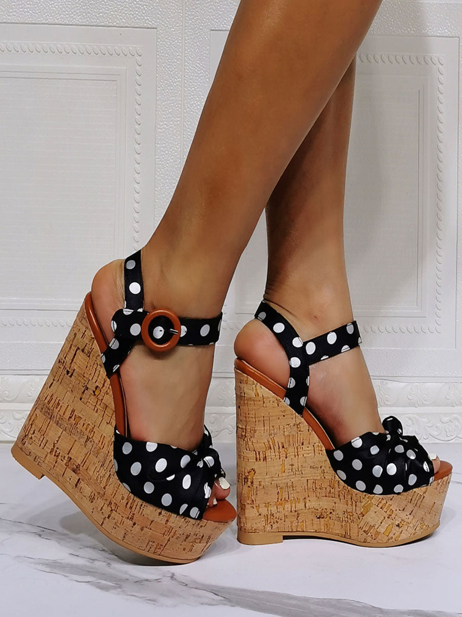 black platform polka dot curve wedge sandals — view 6