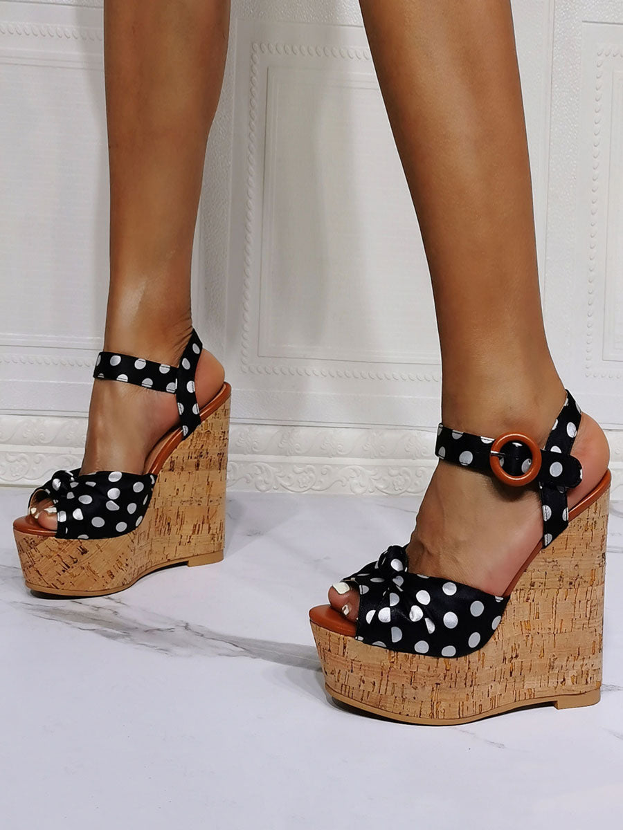 black platform polka dot curve wedge sandals — view 2