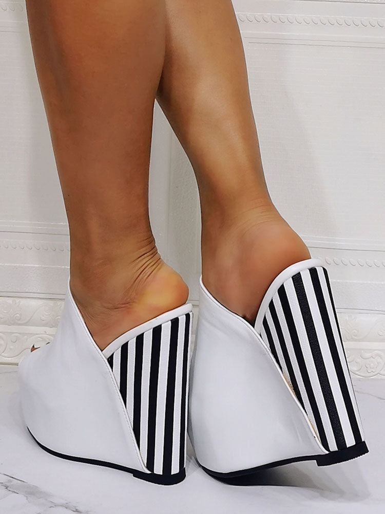 White Leather Wedge Sandals — view 3