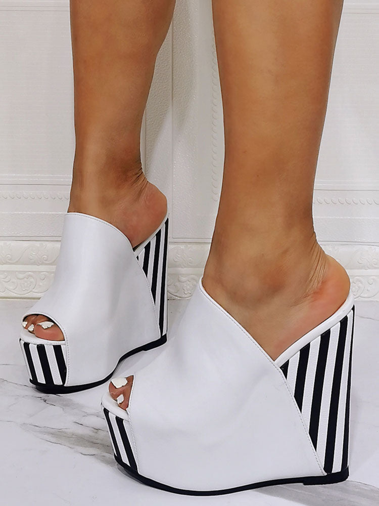 White Leather Wedge Sandals — view 6