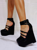 Black Ankle-Strap Stiletto Wedge Sandals — view 1