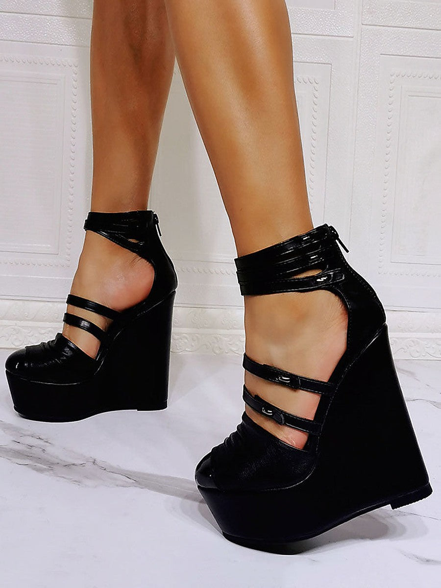 Black Ankle-Strap Stiletto Wedge Sandals — view 1