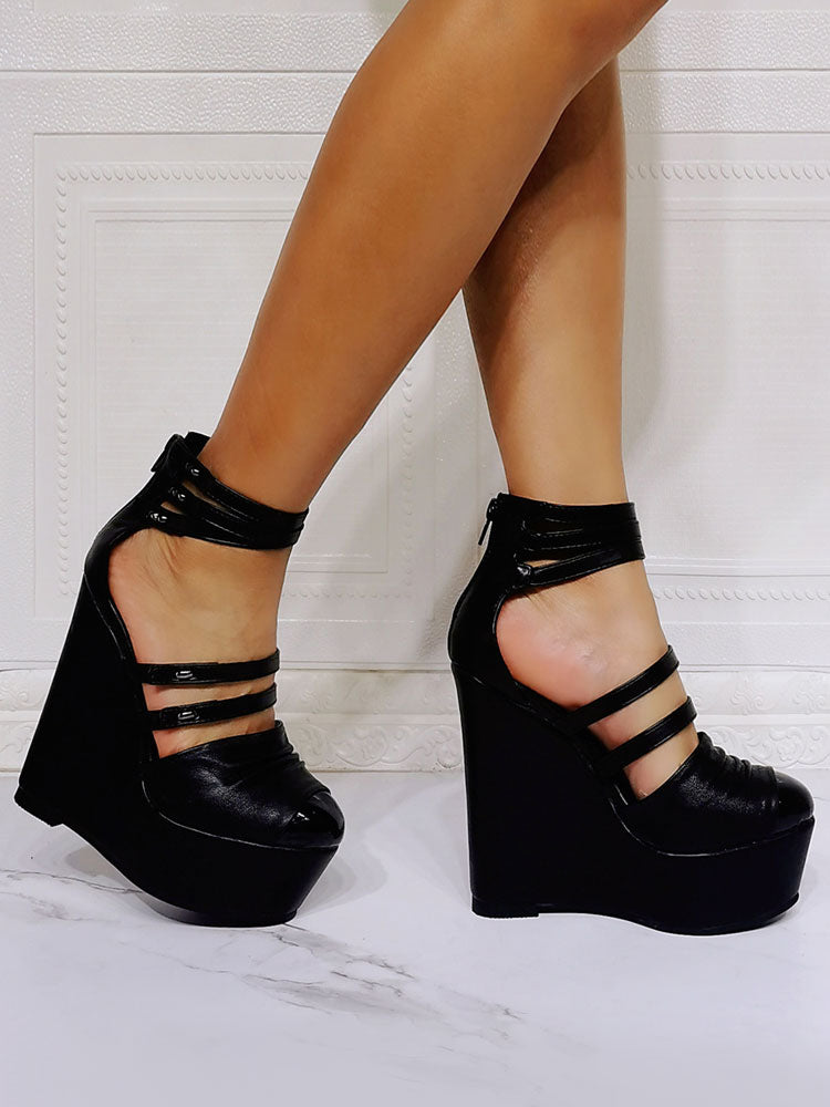 Black Ankle-Strap Stiletto Wedge Sandals — view 4
