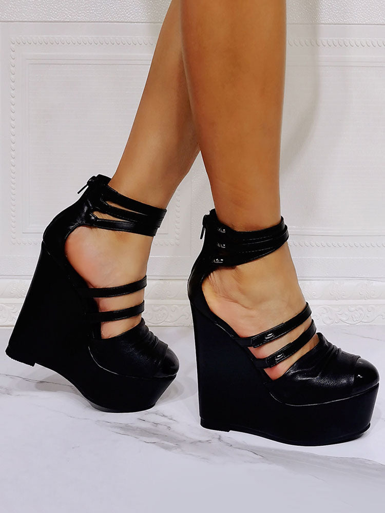 Black Ankle-Strap Stiletto Wedge Sandals — view 3