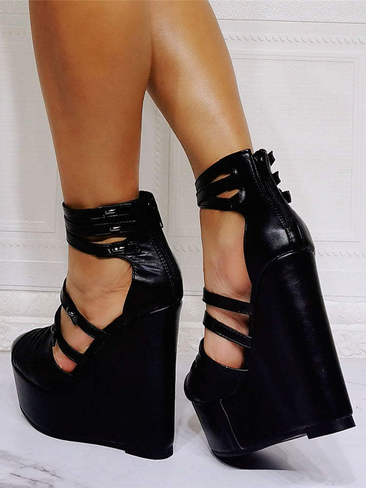 Black Ankle-Strap Stiletto Wedge Sandals — view 2