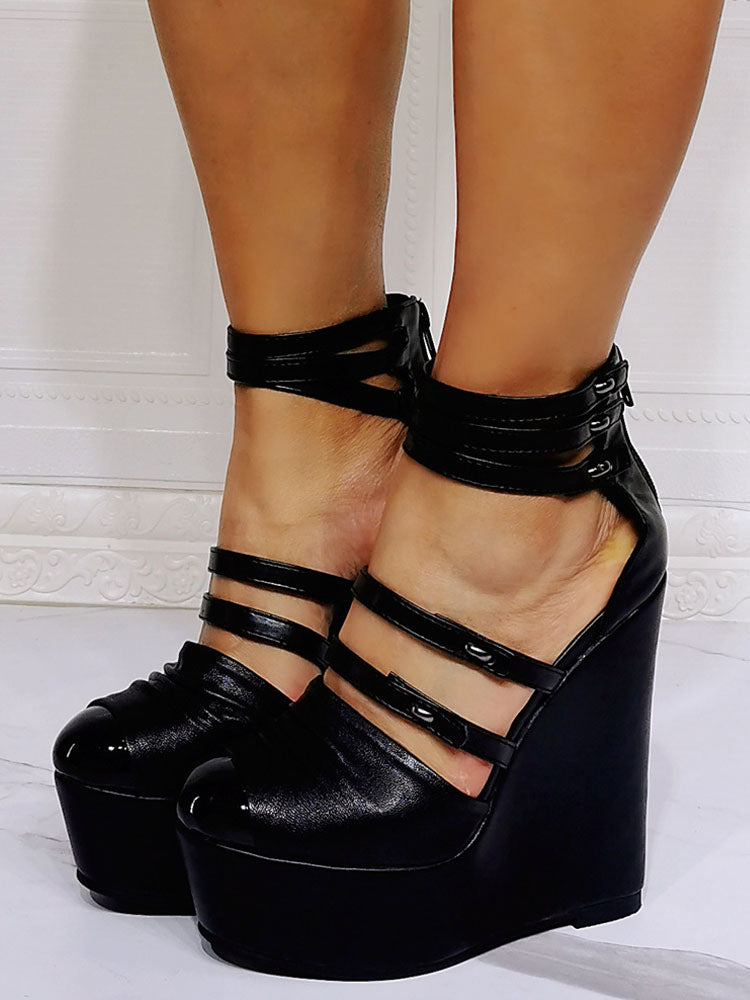 Black Ankle-Strap Stiletto Wedge Sandals — view 6