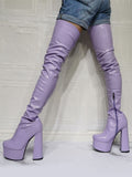 Lilac Platform Block Heel Over-The-Knee Boots — view 4