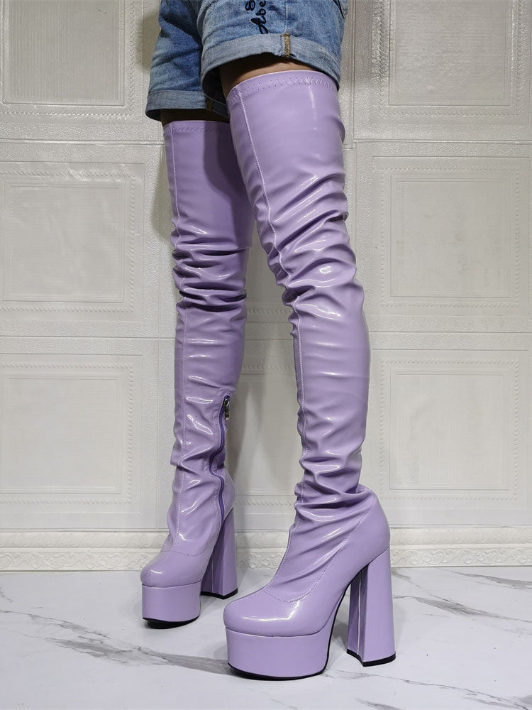 lilac platform block heel over the knee boots — view 6