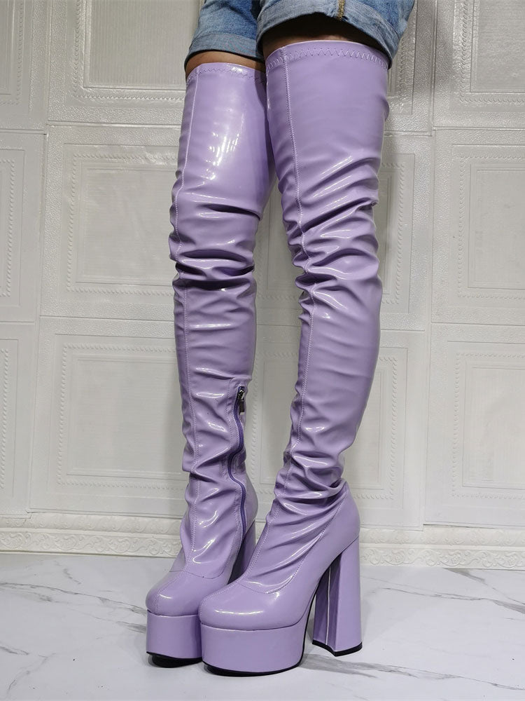 lilac platform block heel over the knee boots — view 5