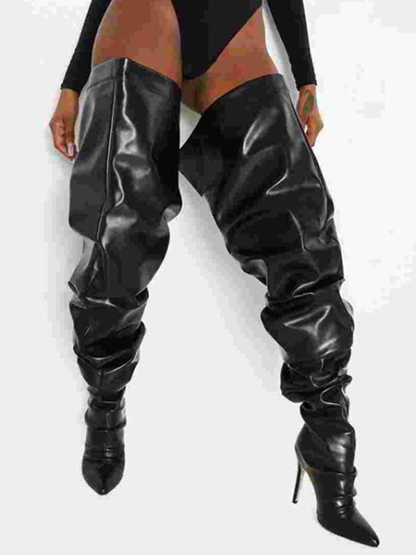 apricot over the knee pleated boots — view 2