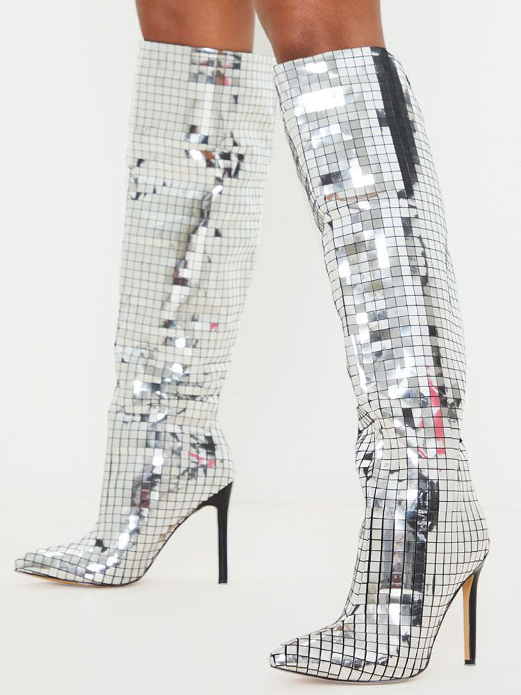 silver knee high boots — view 2