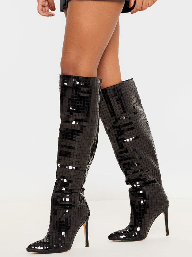 silver knee high boots — view 5