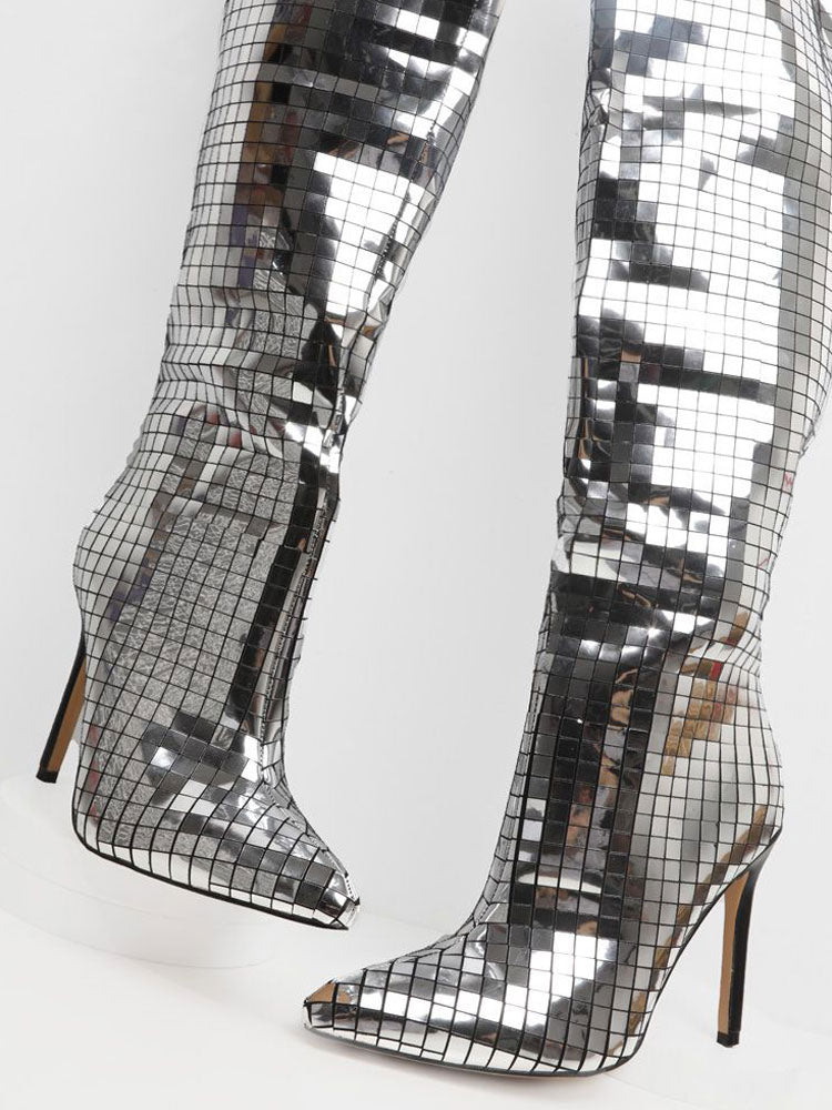 silver knee high boots — view 3