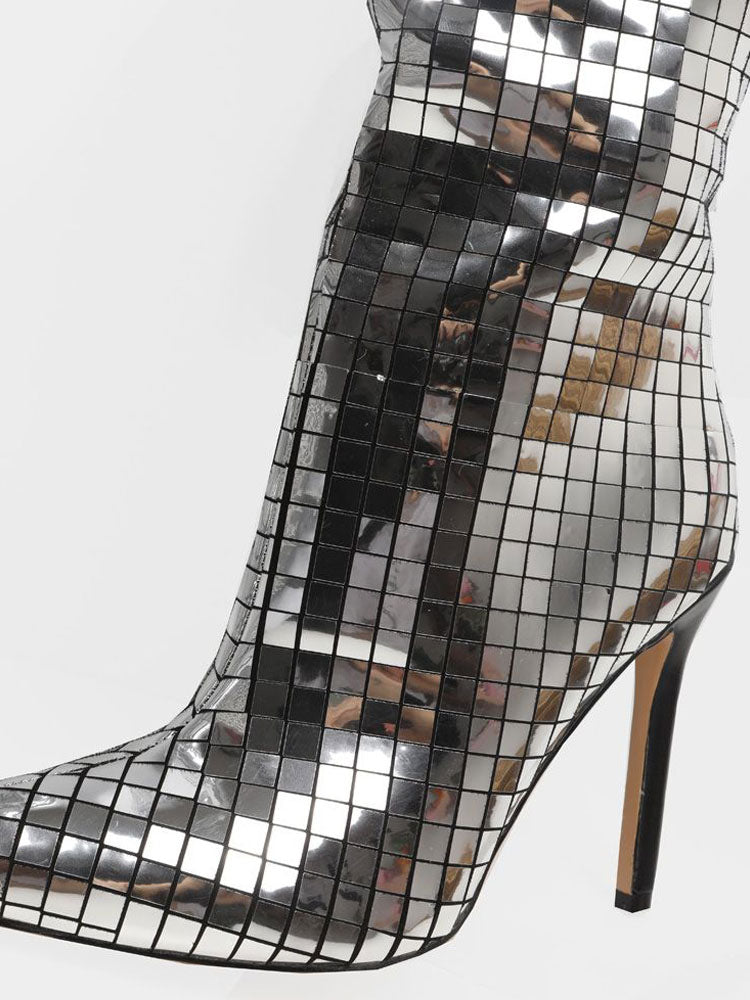 silver knee high boots — view 4