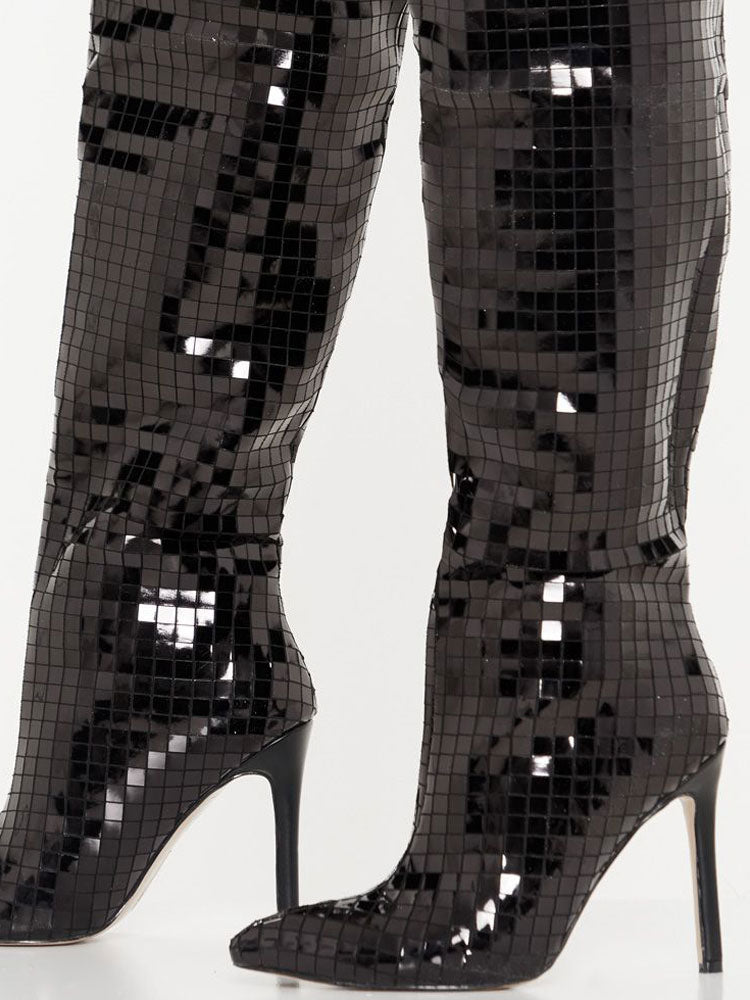 silver knee high boots — view 7
