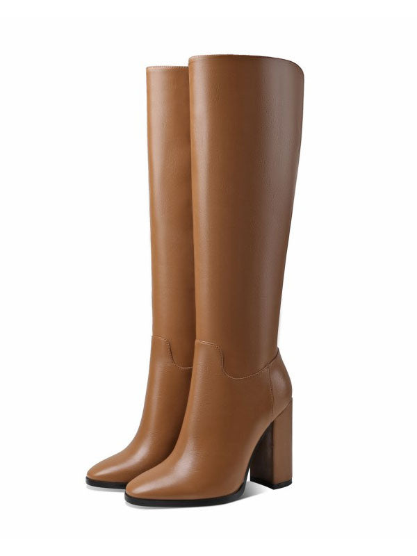 Brown Block Heel Knee-High Boots — view 7