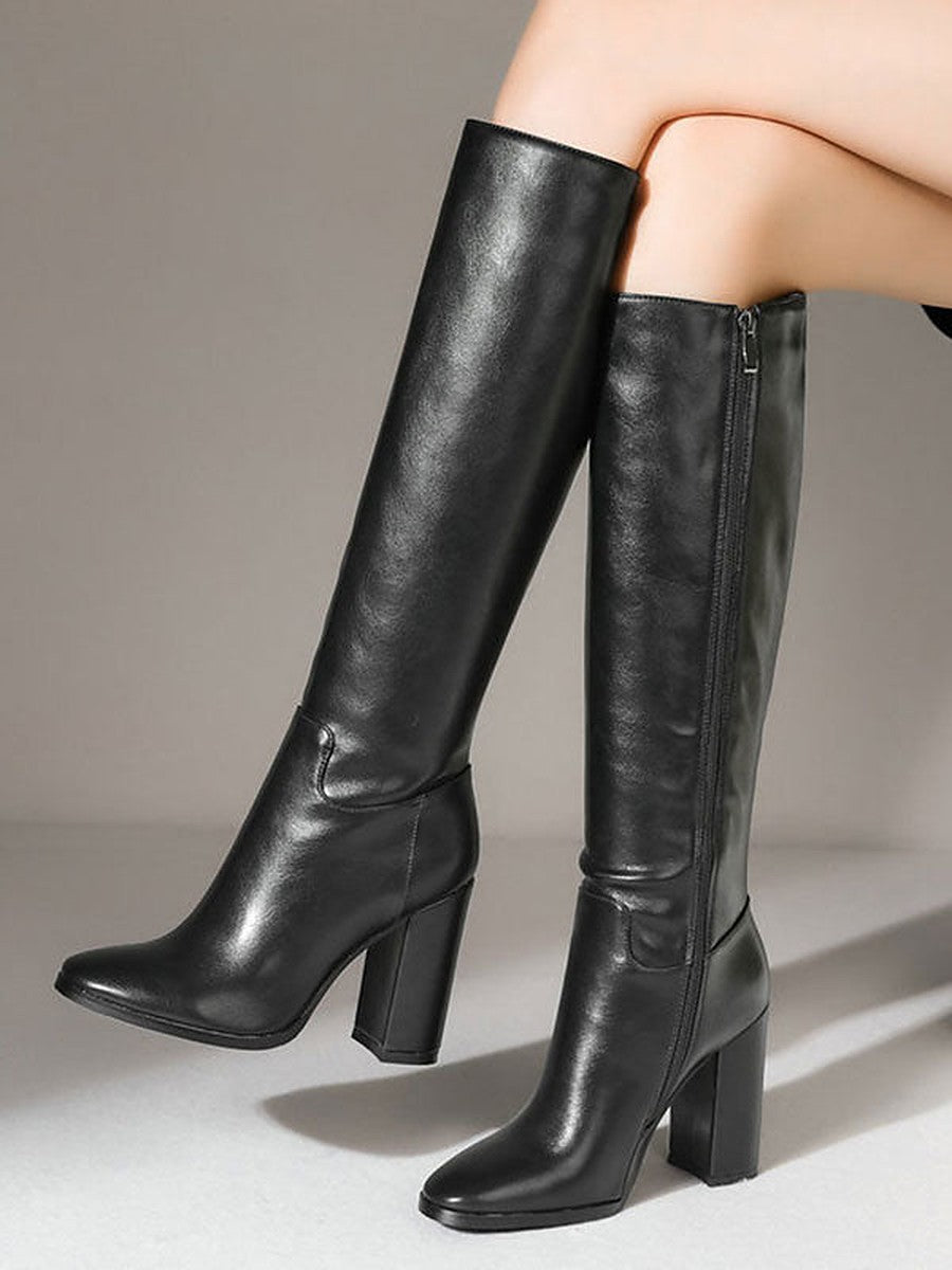 Brown Block Heel Knee-High Boots — view 1