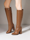 Brown Block Heel Knee-High Boots — view 6