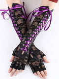 purple lace up lace longline gloves — view 5
