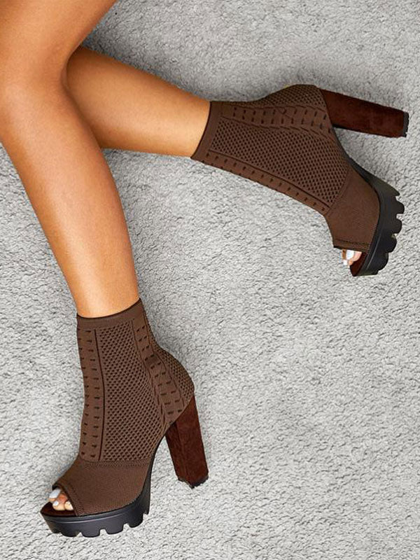 Apricot Open-Toe Block Heel Stretch Panel Ankle Boots — view 3