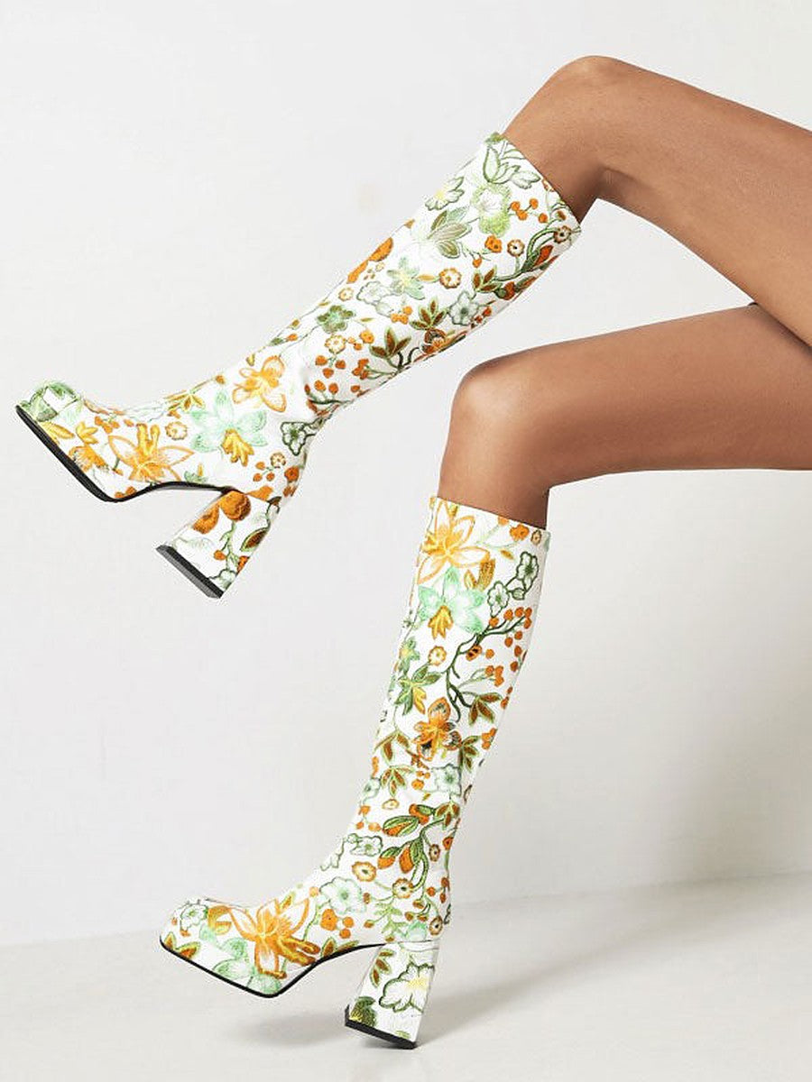 Green Platform Block Heel Knee-High Boots — view 1