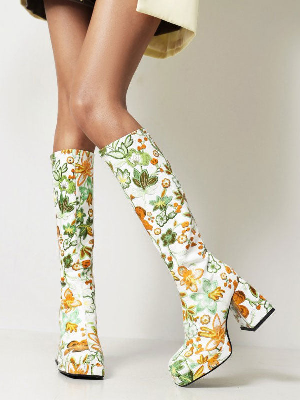 Green Platform Block Heel Knee-High Boots — view 5