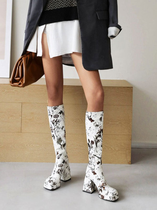 Green Platform Block Heel Knee-High Boots — view 9