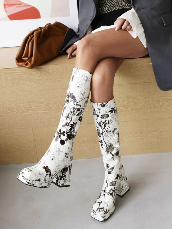 Green Platform Block Heel Knee-High Boots — view 10