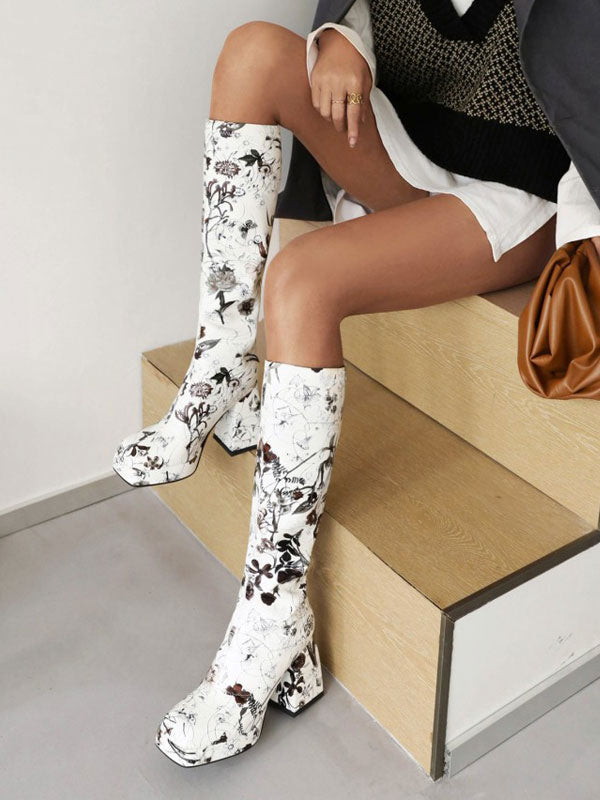 Green Platform Block Heel Knee-High Boots — view 8