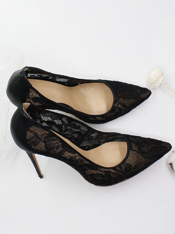 Black Stiletto Lace Court Shoes — view 4