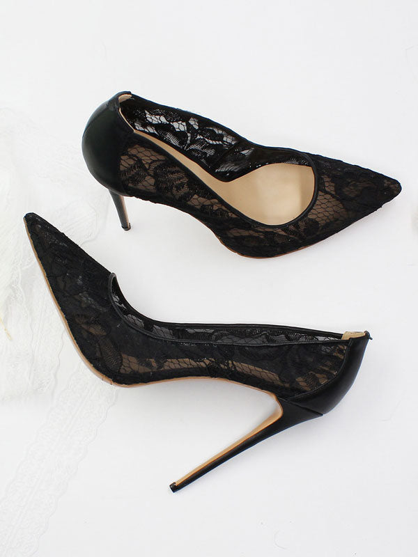 Black Stiletto Lace Court Shoes — view 3