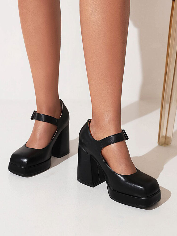 pink platform block heel court shoes — view 10
