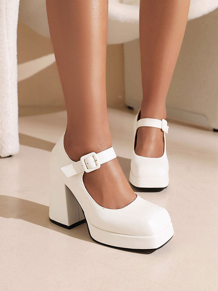 Pink Platform Block Heel Court Shoes — view 3