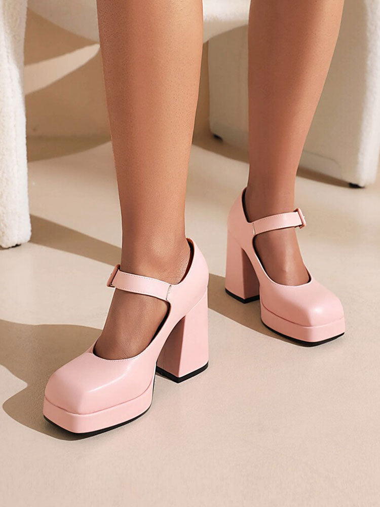 pink platform block heel court shoes — view 7