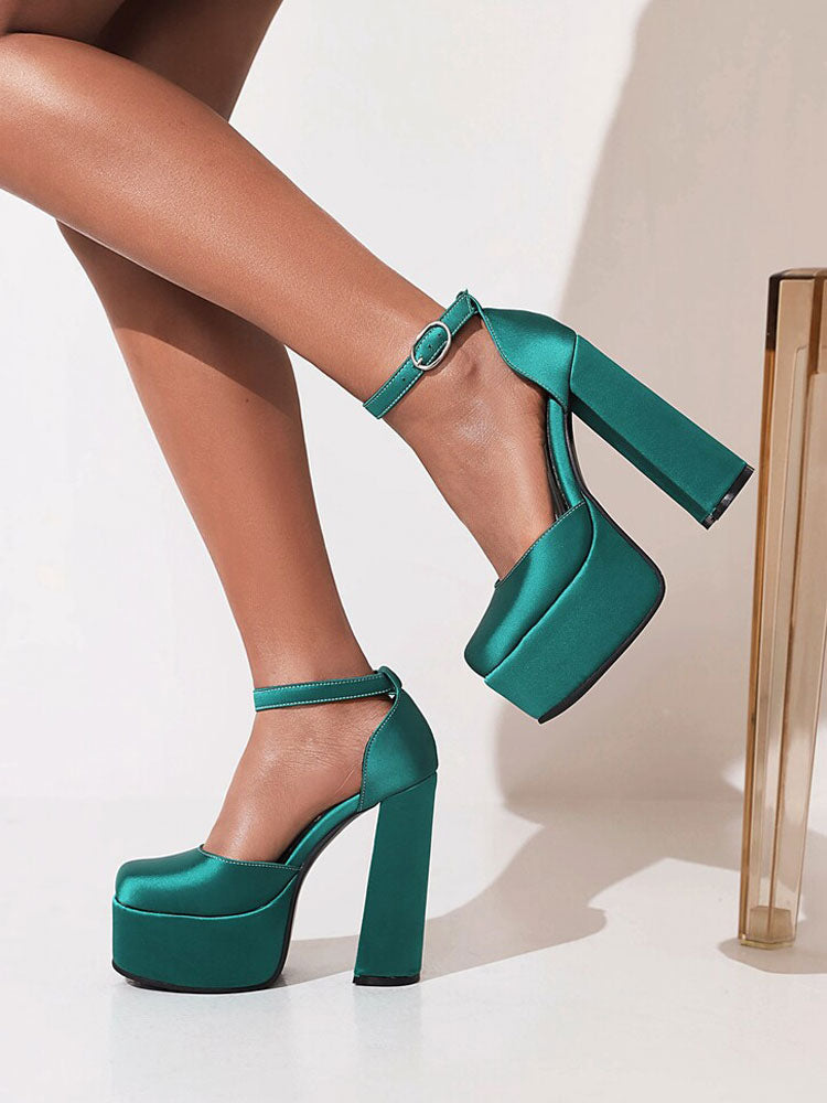 lilac ankle strap platform satin heels — view 5