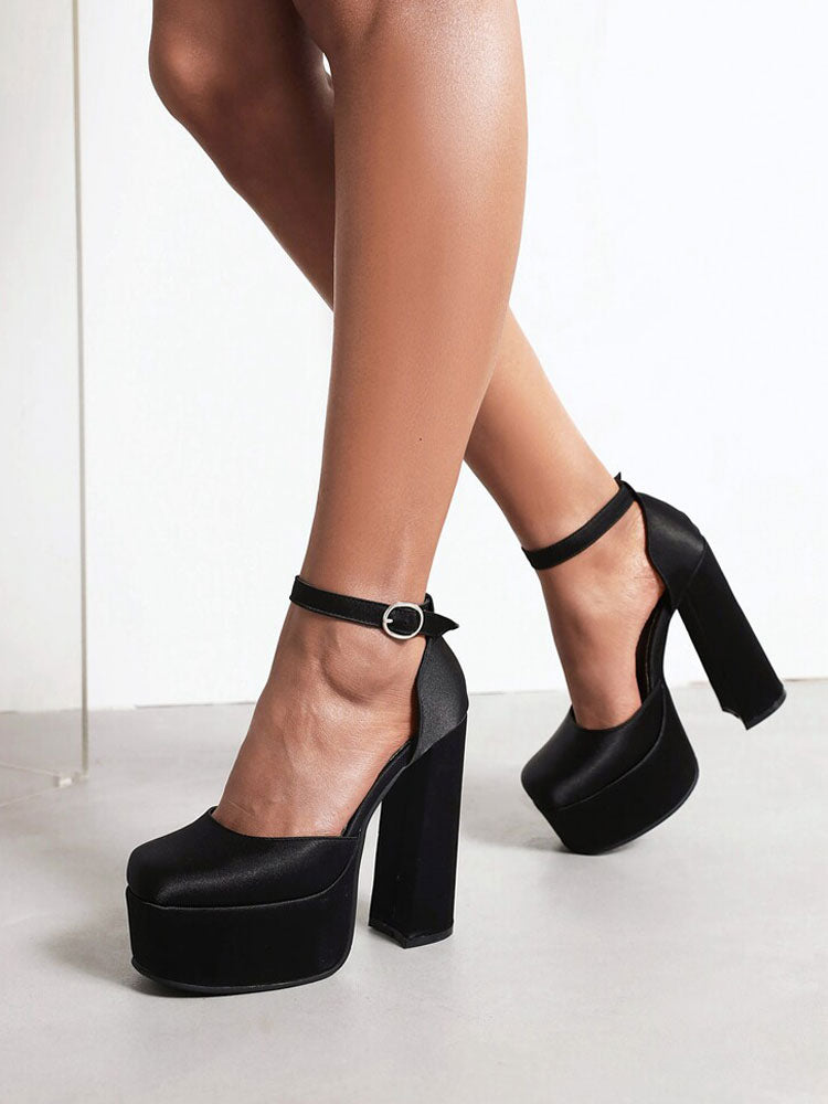 lilac ankle strap platform satin heels — view 7