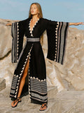 Black Long-Sleeve Contrast Panel Beach Cover-Up — view 1