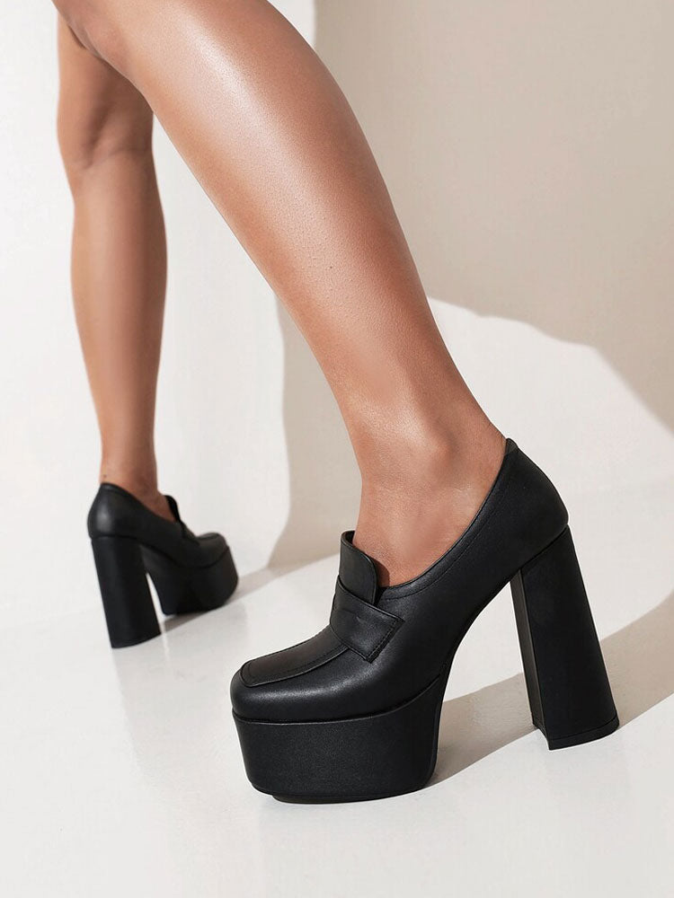 pink round toe platform block heel loafers — view 5