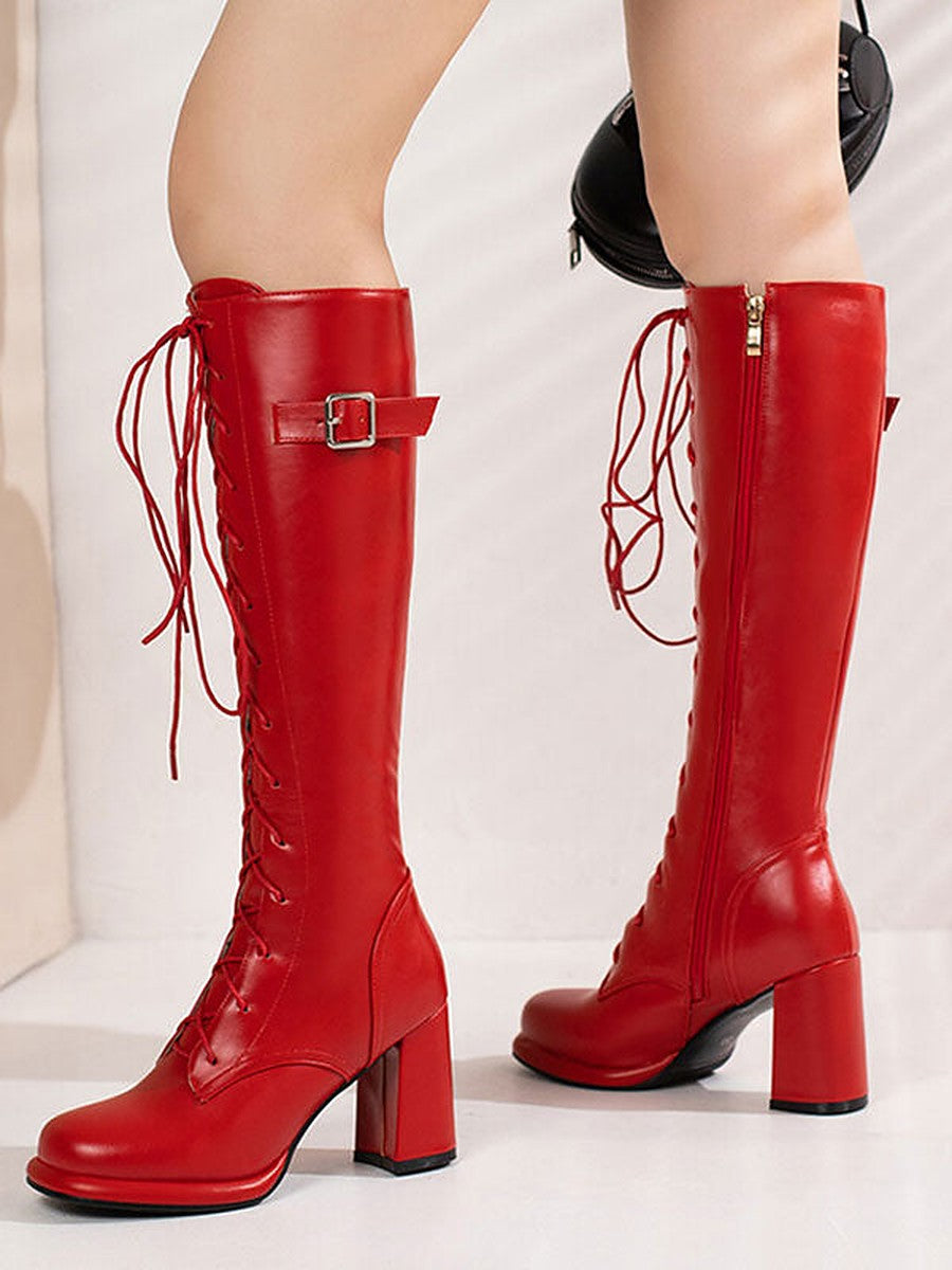 Pink Platform Block Heel Boots — view 1