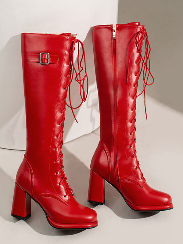 Pink Platform Block Heel Boots — view 2