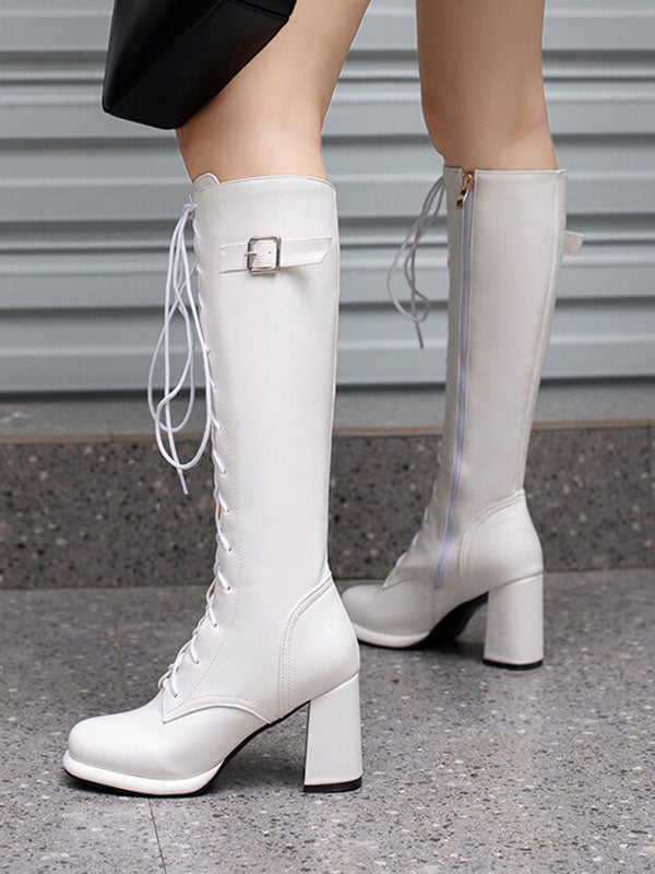 Pink Platform Block Heel Boots — view 5