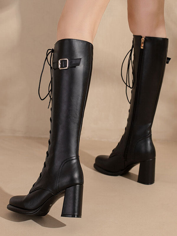 Pink Platform Block Heel Boots — view 10