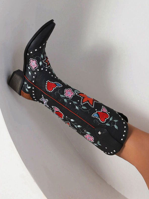 Black Pointed-Toe Block Heel Mid-Calf Boots — view 10